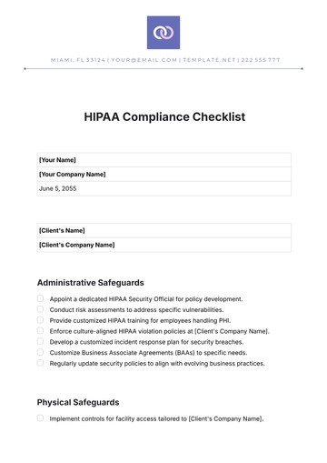 Free HIPAA Compliance Checklist Template to Edit Online | Template.net