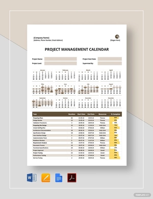 Project Management Calendar Template Project Management Calendar Template