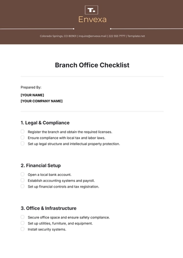 Free Branch Office Checklist Template to Edit Online