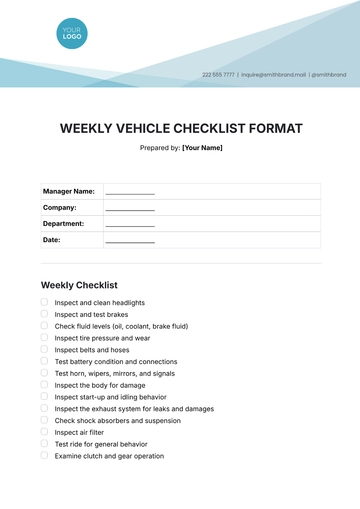 Free Weekly Vehicle Checklist Format Template to Edit Online