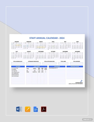 Staff Annual Calendar Template