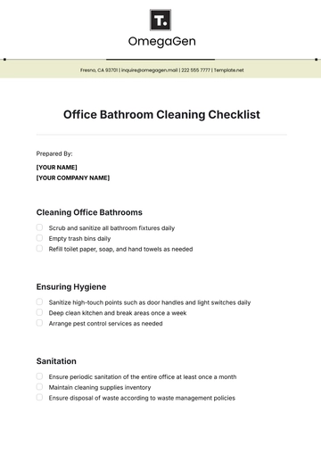 Free Office Bathroom Cleaning Checklist Template to Edit Online