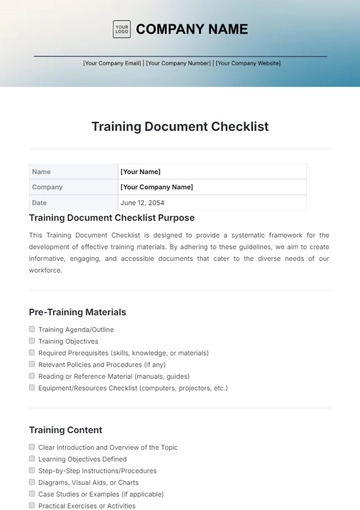 Free Training Document Checklist Template to Edit Online
