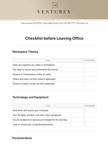 Free Checklist before Leaving Office Template to Edit Online