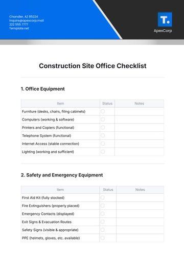 Free Construction Site Office Checklist Template to Edit Online