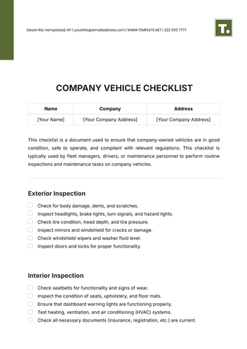 Free Company Vehicle Checklist Template to Edit Online