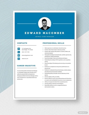 Animal Care Manager Resume