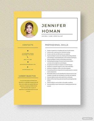 Animal Care Specialist Resume