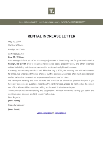 Free Rental Increase Letter Template to Edit Online