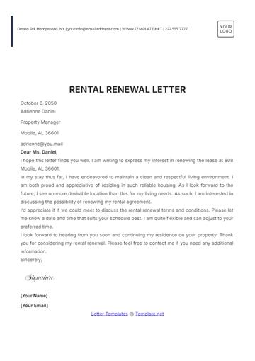 Free Rental Renewal Letter Template to Edit Online