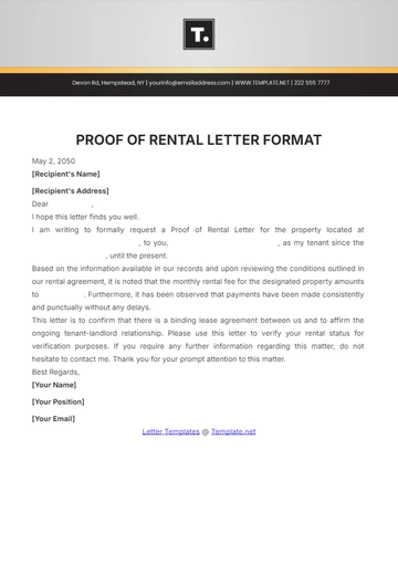 Free Proof of Rental Letter Format Template to Edit Online