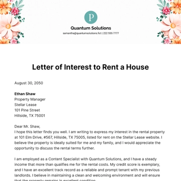 Free Letter of Interest to Rent a House Template to Edit Online