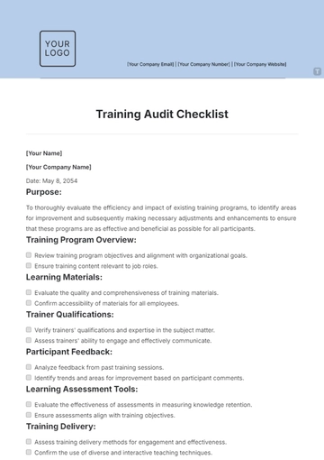 Free Training Audit Checklist Template to Edit Online