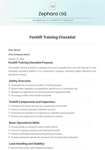 Free Forklift Training Checklist Template to Edit Online
