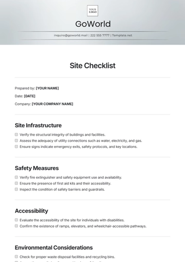 Free Site Checklist Template to Edit Online