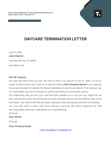 Free Daycare Termination Letter Template to Edit Online