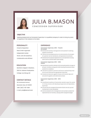 Concession Supervisor Resume