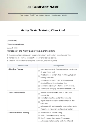Free Army Basic Training Checklist Template to Edit Online