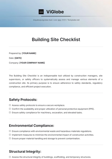 Free Building Site Checklist Template to Edit Online