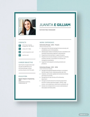 Estimating Manager Resume