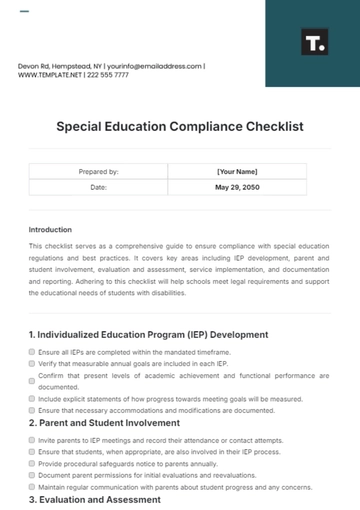 Free Special Education Compliance Checklist Template to Edit Online