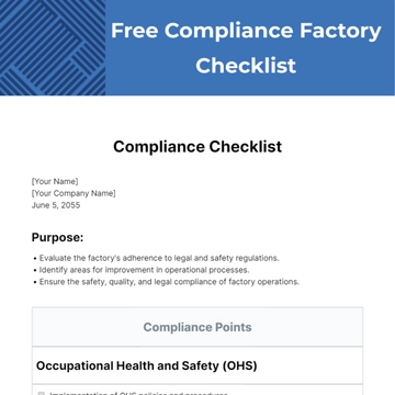 Free Compliance Factory Checklist Template to Edit Online