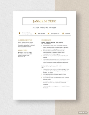 Fashion Marketing Manager Resume