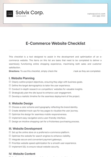 Free E-Commerce Website Checklist Template to Edit Online