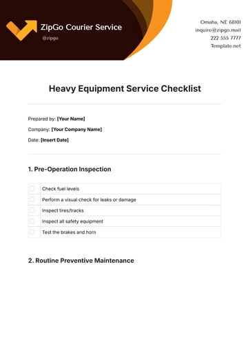Free Heavy Equipment Service Checklist Template to Edit Online