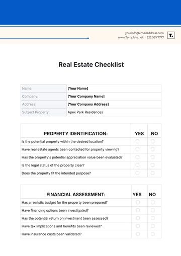 Free Real Estate Checklist Template to Edit Online | Template.net