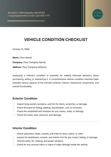 Free Vehicle Condition Checklist Template to Edit Online