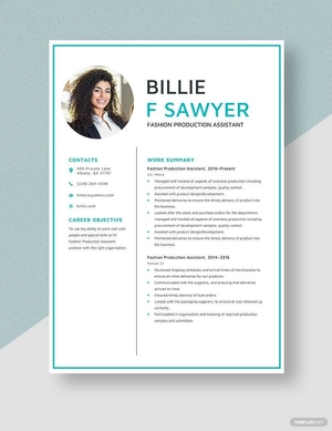 Fashion Production Assistant Resume