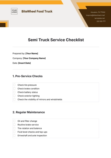 Free Semi Truck Service Checklist Template to Edit Online