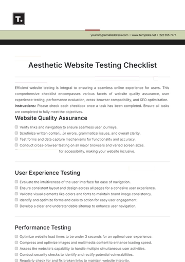 Free Aesthetic Website Testing Checklist Template to Edit Online