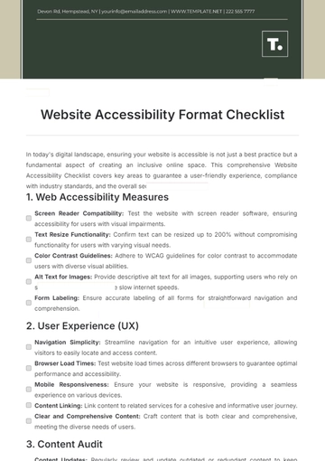 Free Website Accessibility Format Checklist Template to Edit Online