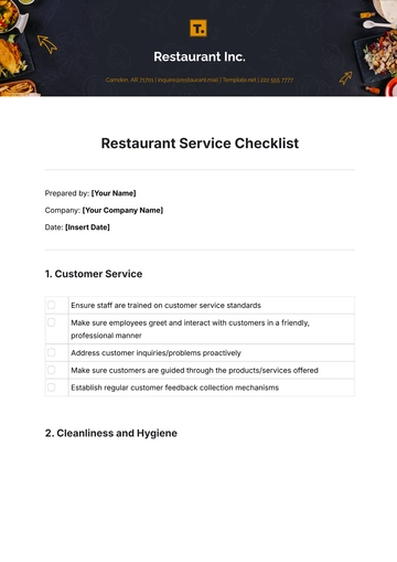 Free Restaurant Service Checklist Template to Edit Online