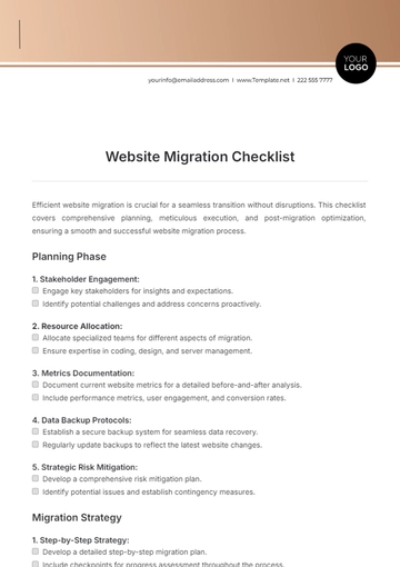 Free Website Migration Checklist Template to Edit Online