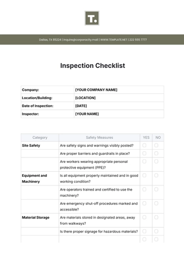 Free Inspection Checklist Template to Edit Online | Template.net