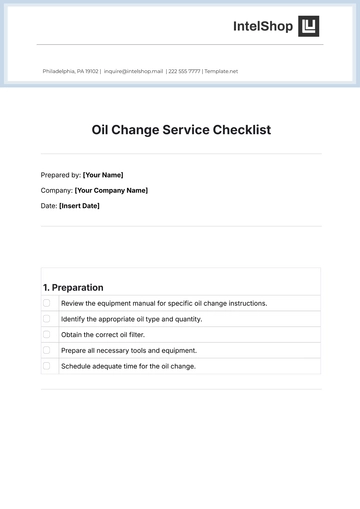 Free Oil Change Service Checklist Template to Edit Online