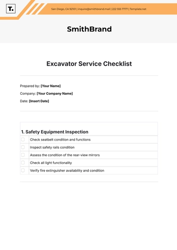 Free Excavator Service Checklist Template to Edit Online