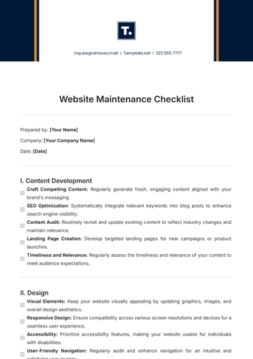 Free Website Maintenance Checklist Template to Edit Online