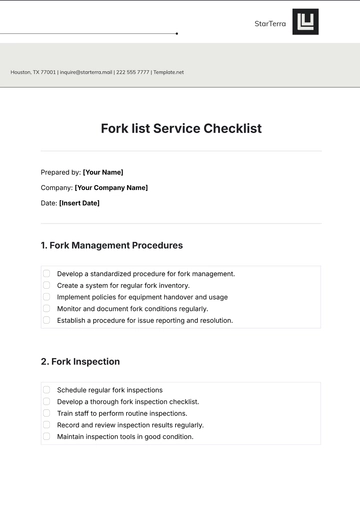 Free Fork list Service Checklist Template to Edit Online
