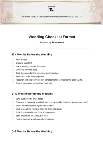Free Wedding Checklist Format Template to Edit Online