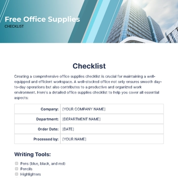 Free Office Supplies Checklist Template to Edit Online
