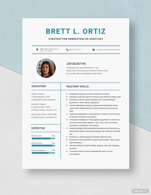 Construction Administrative Assistant Resume