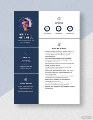 Construction Assistant Superintendent Resume