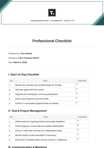 Free Professional Checklist Template to Edit Online