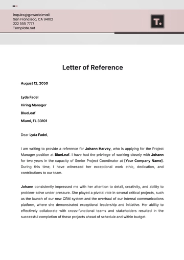 Free Letter of Reference Template to Edit Online