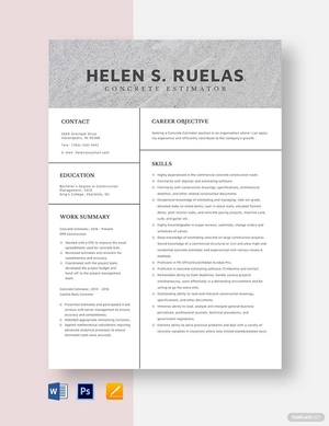 Concrete Estimator Resume