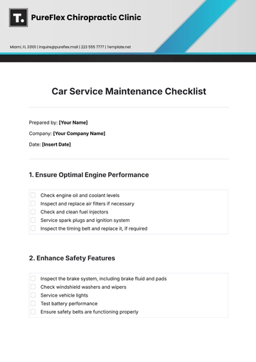 Free Car Service Maintenance Checklist Template to Edit Online